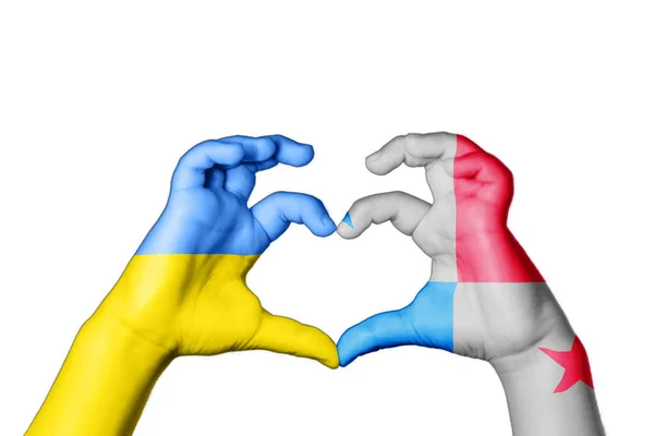 Panama Ukrajna Szív Kéz Gesztus Készítő Szív Imádkozz Ukrajnáért — Stock Fotó