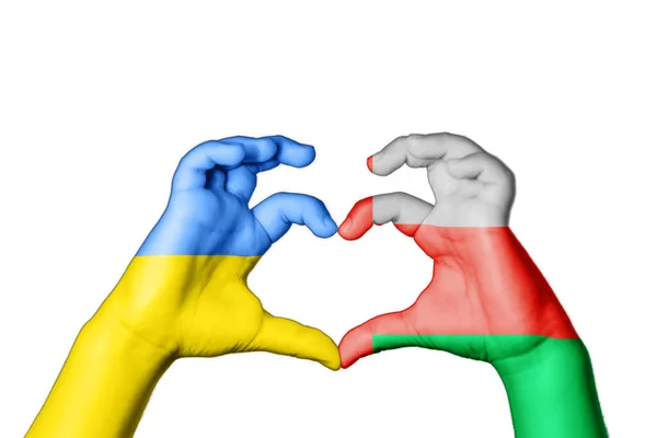 Оман Украина Сердце Жест Рукой Делая Сердце Молитесь Украину — стоковое фото