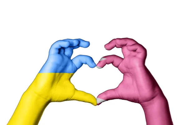 Qatar Ukraine Heart Hand Gesture Making Heart Pray Ukraine — Stock Photo, Image