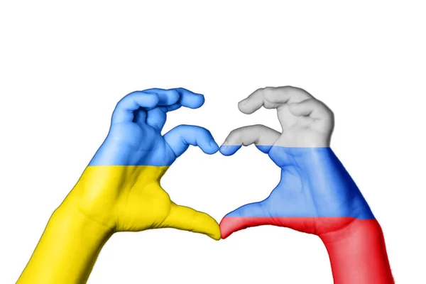 Russia Ukraine Heart Hand Gesture Making Heart Pray Ukraine — Stok fotoğraf