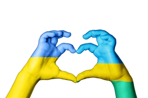 Руанда Украина Сердце Жест Рукой Делая Сердце Молитесь Украину — стоковое фото