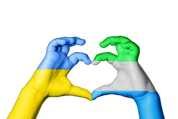 Сьерра Леоне Украина Сердце Жест Рукой Делает Сердце Молитесь Украину — стоковое фото