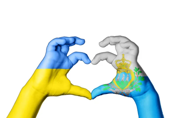 San Marino Ukrajna Szív Kéz Gesztus Készítő Szív Imádkozz Ukrajnáért — Stock Fotó