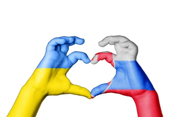 Slovakia Ukraine Heart Hand Gesture Making Heart Pray Ukraine — Stock Photo, Image