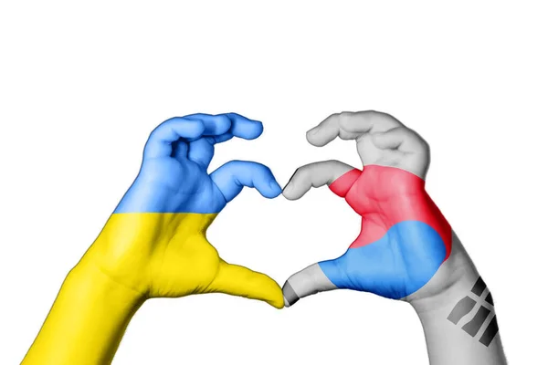 Corea Del Sur Ucrania Corazón Hacer Gestos Corazón Rezar Por — Foto de Stock