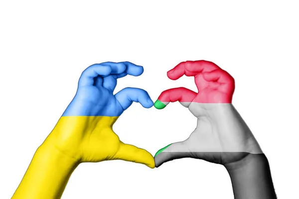 Судан Украина Сердце Жест Рукой Делая Сердце Молитесь Украину — стоковое фото