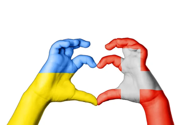 Svájc Ukrajna Szív Kéz Gesztus Készítő Szív Imádkozz Ukrajnáért — Stock Fotó
