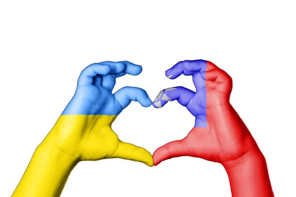 Taiwan Ukraine Heart Hand Gesture Making Heart Моліться Україну — стокове фото