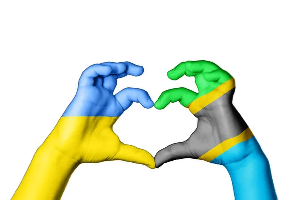 Tanzánia Ukrajna Szív Kéz Gesztus Készítő Szív Imádkozz Ukrajnáért — Stock Fotó