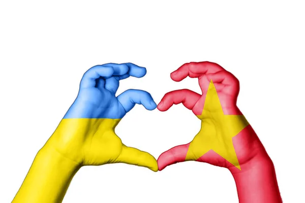 Βιετνάμ Ουκρανία Καρδιά Χειρονομία Χέρι Κάνοντας Καρδιά Προσευχηθείτε Για Την — Φωτογραφία Αρχείου
