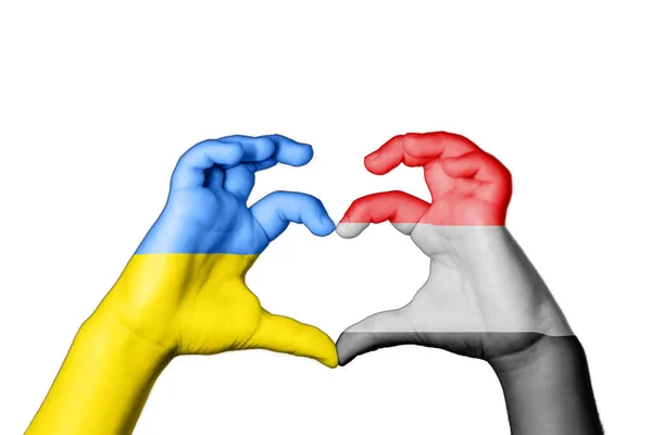 Υεμένη Ουκρανία Καρδιά Χειρονομία Χέρι Κάνει Καρδιά Προσεύχονται Για Την — Φωτογραφία Αρχείου