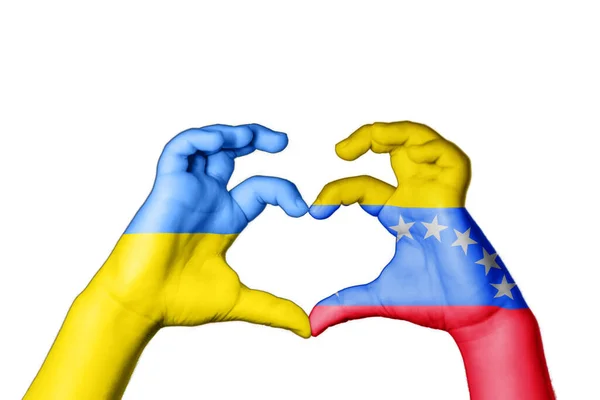 Βενεζουέλα Ουκρανία Καρδιά Χειρονομία Χέρι Κάνοντας Καρδιά Προσευχηθείτε Για Την — Φωτογραφία Αρχείου