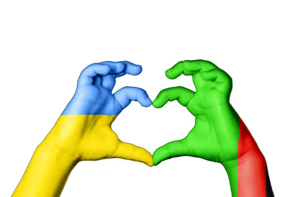 Zambia Ukraine Heart Hand Gesture Making Heart Pray Ukraine — Stock Photo, Image