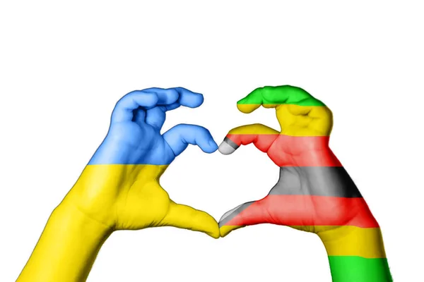 Zimbabwe Ukraine Heart Hand Gesture Making Heart Pray Ukraine — Stock Photo, Image