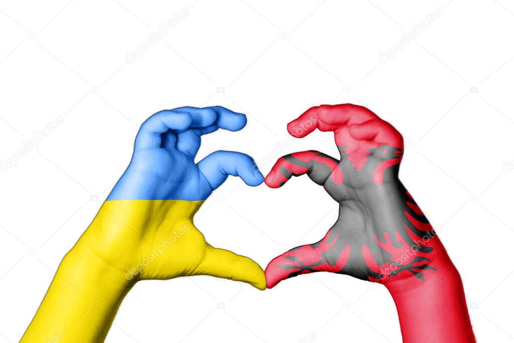 Albania Ukraine Heart, Hand gesture making heart, Pray for Ukraine