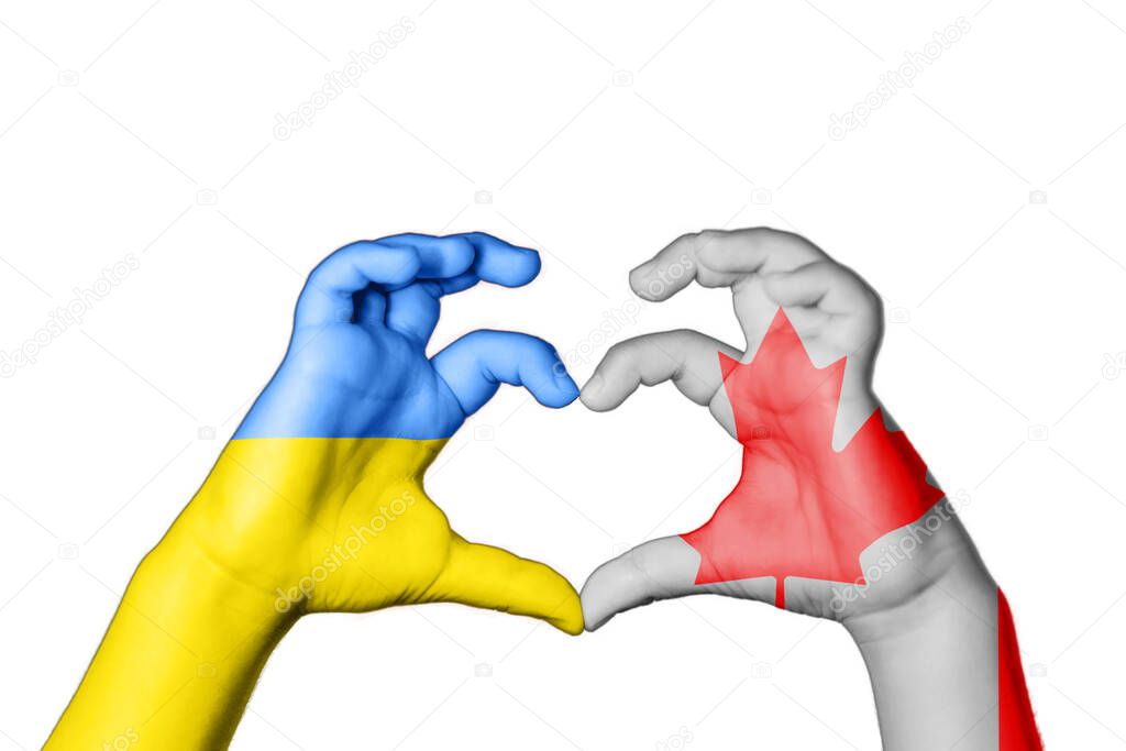 Canada Ukraine Heart, Hand gesture making heart, Pray for Ukraine