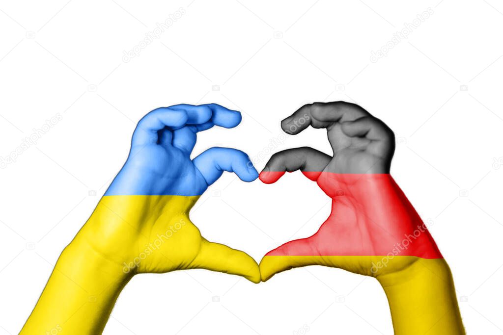 Germany Ukraine Heart, Hand gesture making heart, Pray for Ukraine