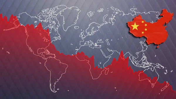 Economic crisis China map and flag, recession