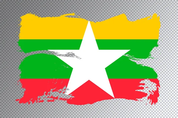 Mianmar Zászló Ecset Stroke Nemzeti Zászló Átlátszó Háttér — Stock Fotó