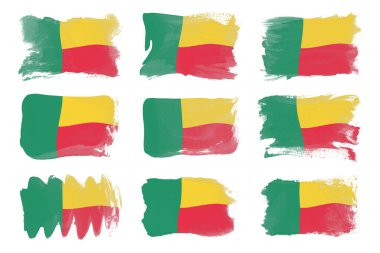 Benin bayrak fırça darbesi, beyaz arka planda ulusal bayrak