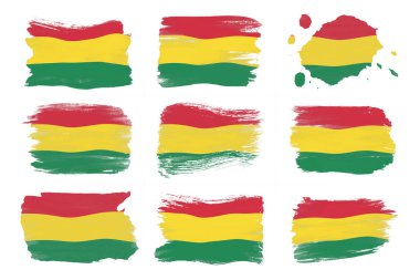 Bolivya bayrağı fırça darbesi, beyaz arka planda ulusal bayrak