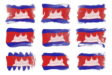 Kamboçya bayrağı fırça darbesi, beyaz arka planda ulusal bayrak