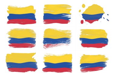 Kolombiya bayrağı fırça darbesi, beyaz arka planda ulusal bayrak