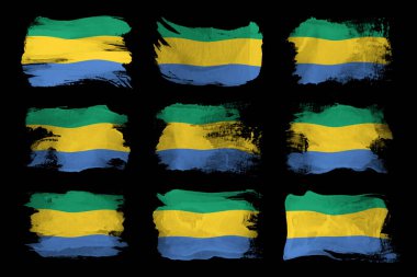 Gabon bayrağı fırça darbesi, siyah arka planda ulusal bayrak