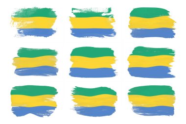 Gabon bayrağı fırça darbesi, beyaz arka planda ulusal bayrak