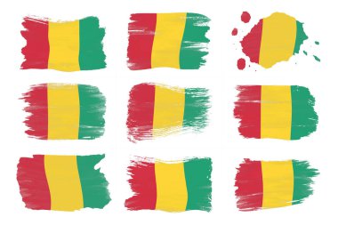 Gine bayrağı fırça darbesi, beyaz arka planda ulusal bayrak