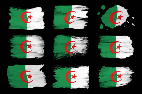 Algieria Flaga Pociągnięcia Pędzla Flaga Narodowa Czarnym Tle — Zdjęcie stockowe