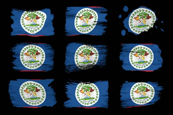 Belize Flagga Pensel Stroke Nationell Flagga Svart Bakgrund — Stockfoto