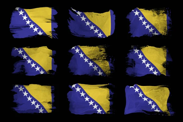 Pincelada Bandera Bosnia Herzegovina Bandera Nacional Sobre Fondo Negro —  Fotos de Stock