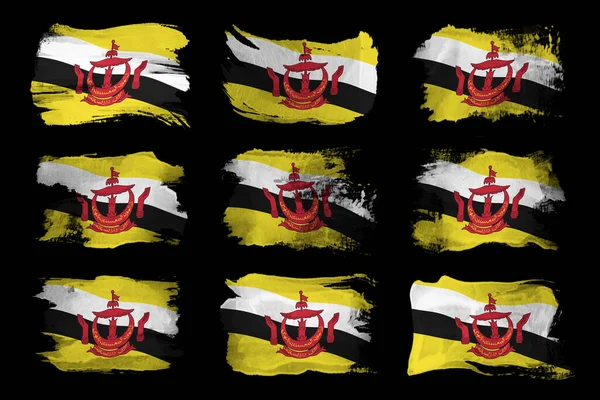 Pincelada Bandera Brunei Bandera Nacional Sobre Fondo Negro — Foto de Stock