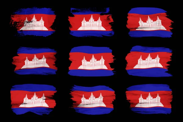 Kamboçya bayrağı fırça darbesi, siyah arka planda ulusal bayrak