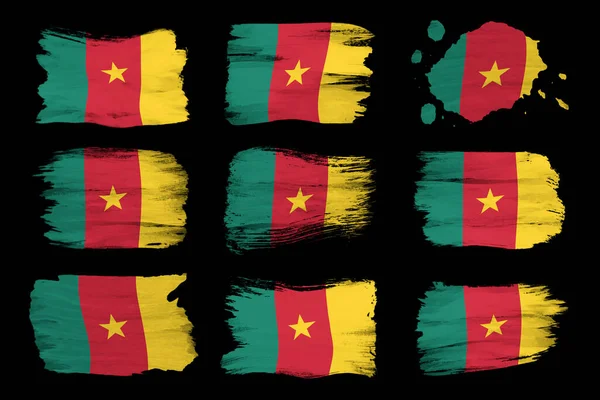 Камерунський Прапор Мазка Національний Прапор Чорному Тлі — стокове фото