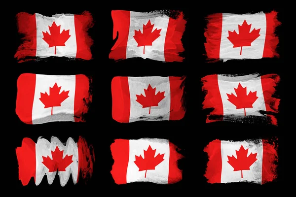 Pinselstrich Der Kanadischen Flagge Nationalflagge Auf Schwarzem Hintergrund — Stockfoto