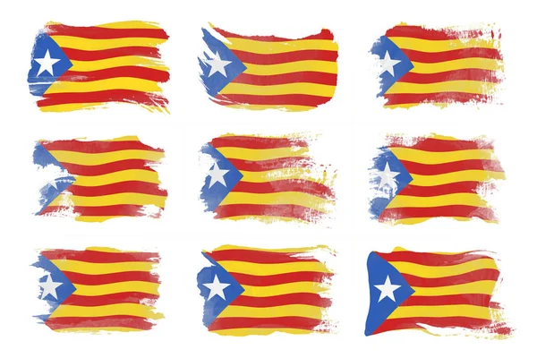 Pincel Bandeira Catalunha Bandeira Nacional Sobre Fundo Branco — Fotografia de Stock