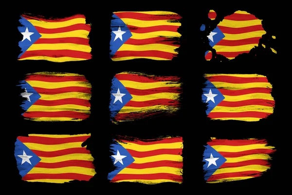 Pincel Bandeira Catalunha Bandeira Nacional Fundo Preto — Fotografia de Stock