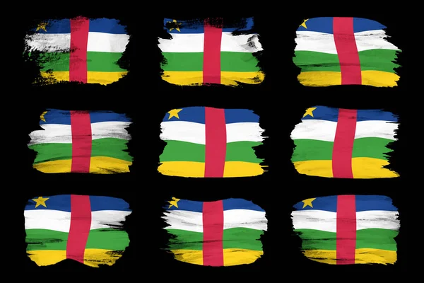 Středoafrická Republika Vlajka Tahu Štětcem Národní Vlajka Černém Pozadí — Stock fotografie
