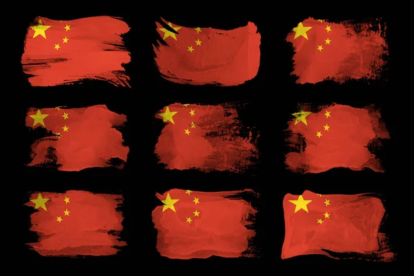 中国国旗ブラシストローク 黒の背景に国旗 — ストック写真
