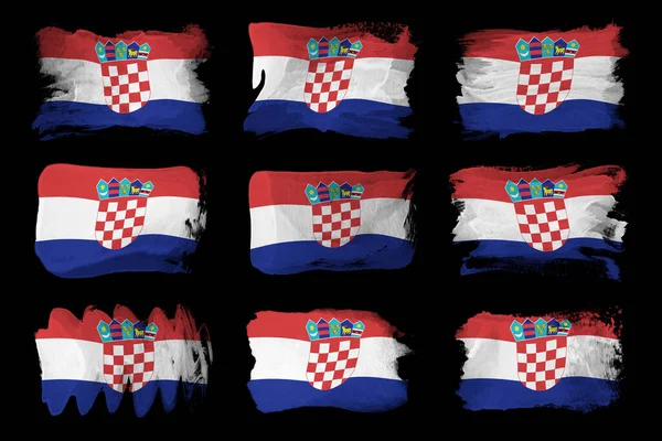 Chorwacka Flaga Pędzla Flaga Narodowa Czarnym Tle — Zdjęcie stockowe
