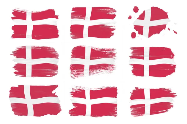 Danimarka Bayrağı Fırça Darbesi Beyaz Arka Planda Ulusal Bayrak — Stok fotoğraf