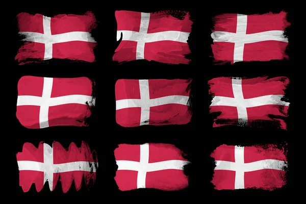 デンマーク国旗ブラシストローク 黒の背景の国旗 — ストック写真