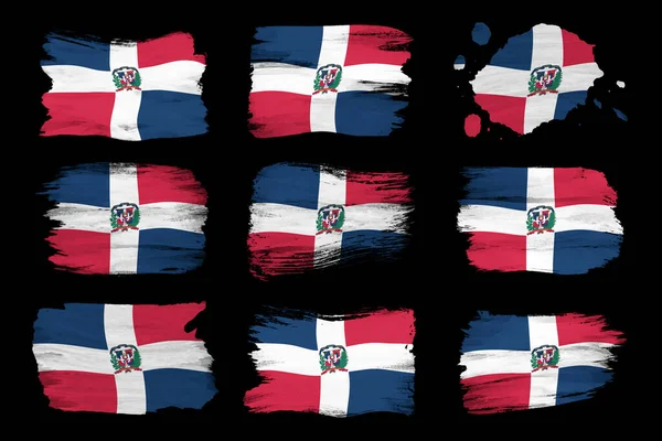 ドミニカ共和国国旗ブラシストローク 黒の背景の国旗 — ストック写真