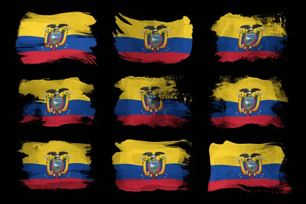 Pincelada Bandera Ecuador Bandera Nacional Sobre Fondo Negro — Foto de Stock