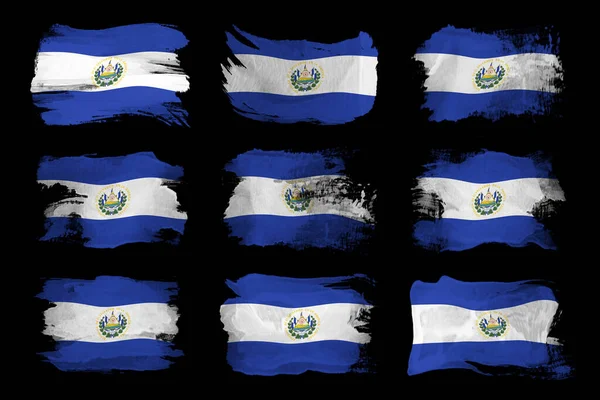 Мазок Флага Сальвадора Национальный Флаг Черном Фоне — стоковое фото