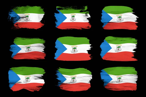 Ekvatorialguinea Flagga Pensel Stroke Nationell Flagga Svart Bakgrund — Stockfoto