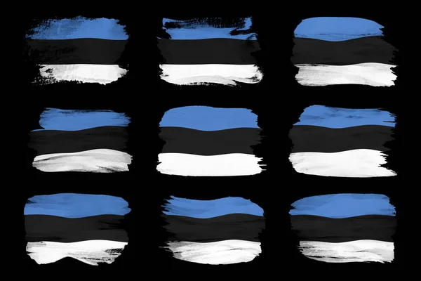 Σημαία Εσθονίας Πινέλο Εγκεφαλικό Επεισόδιο Εθνική Σημαία Μαύρο Φόντο — Φωτογραφία Αρχείου