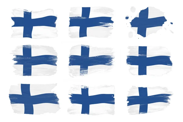 Pincelada Bandera Finlandia Bandera Nacional Sobre Fondo Blanco — Foto de Stock